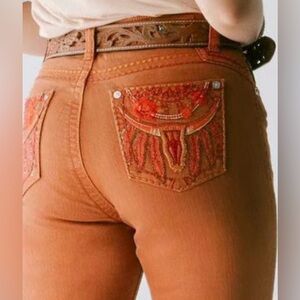 Western Blue Carmel bootcut jeans western longhorn embroidery on back pocket